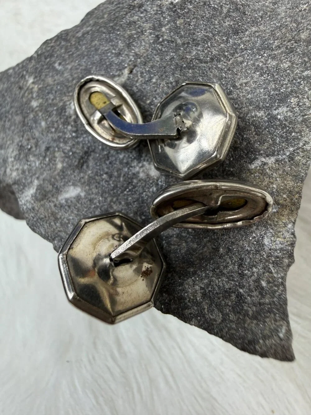 Vintage Art Deco Mother of Pearl Silver Tone Cufflinks Cuff Links .5